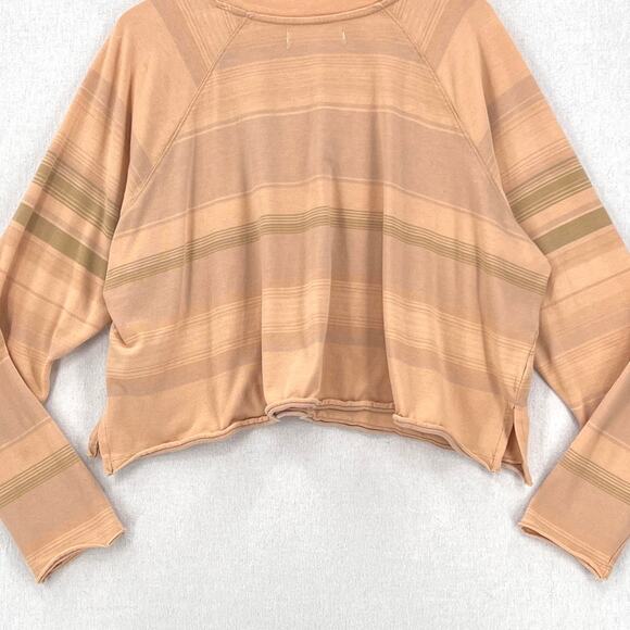 FREE PEOPLE WE THE FREE Baja Stripe Long Sleeve Crop Tee Womens Large Prosecco - Picture 8 of 15